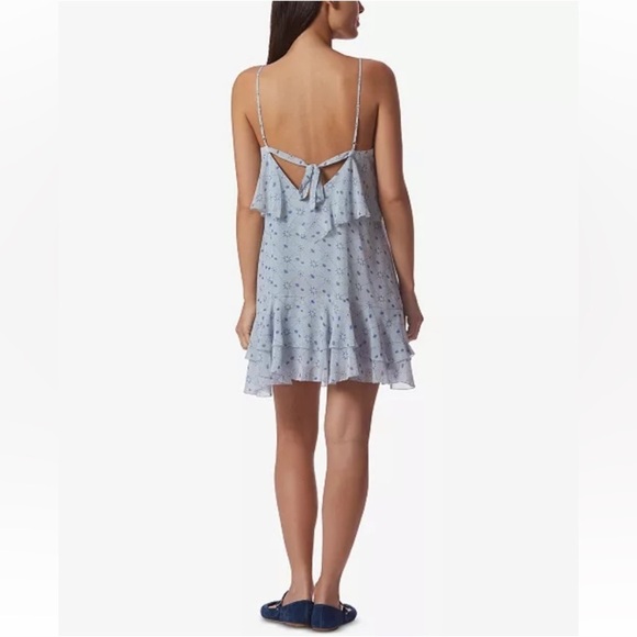 AVEC LES FILLES Constellation Print Slip Shift Dress Tiered Chiffon Ruffle XS - Picture 1 of 16